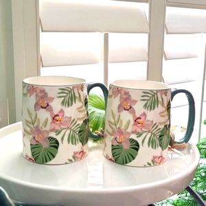 Coffee Mugs Set of 2 Tropical Palm Leaf  Artisan Collection New with tags